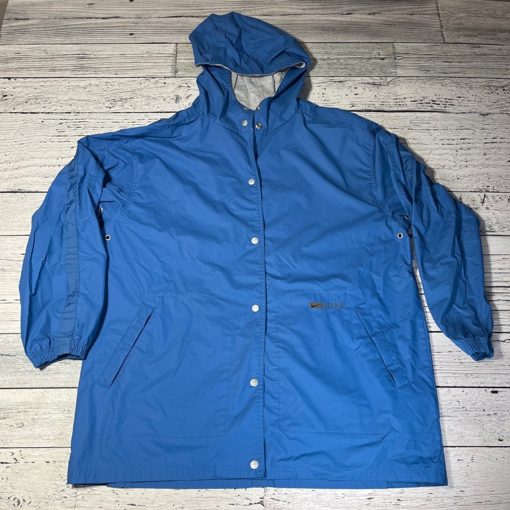 Vintage‎ Nike Hooded Rain Jacket Mens L(12-14) Lightweight Blue Coat